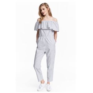 H&M off the shoulder striped jumpsuit